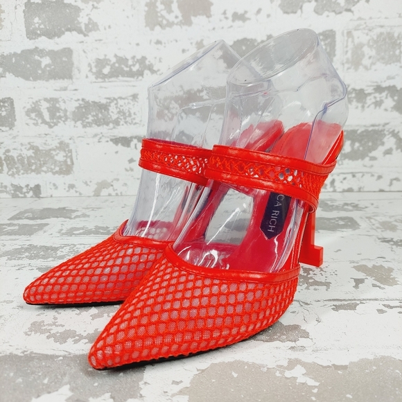New JESSICA RICH Ysabelle Fishnet Red Pointed Toe Pum X133 - Picture 2 of 13